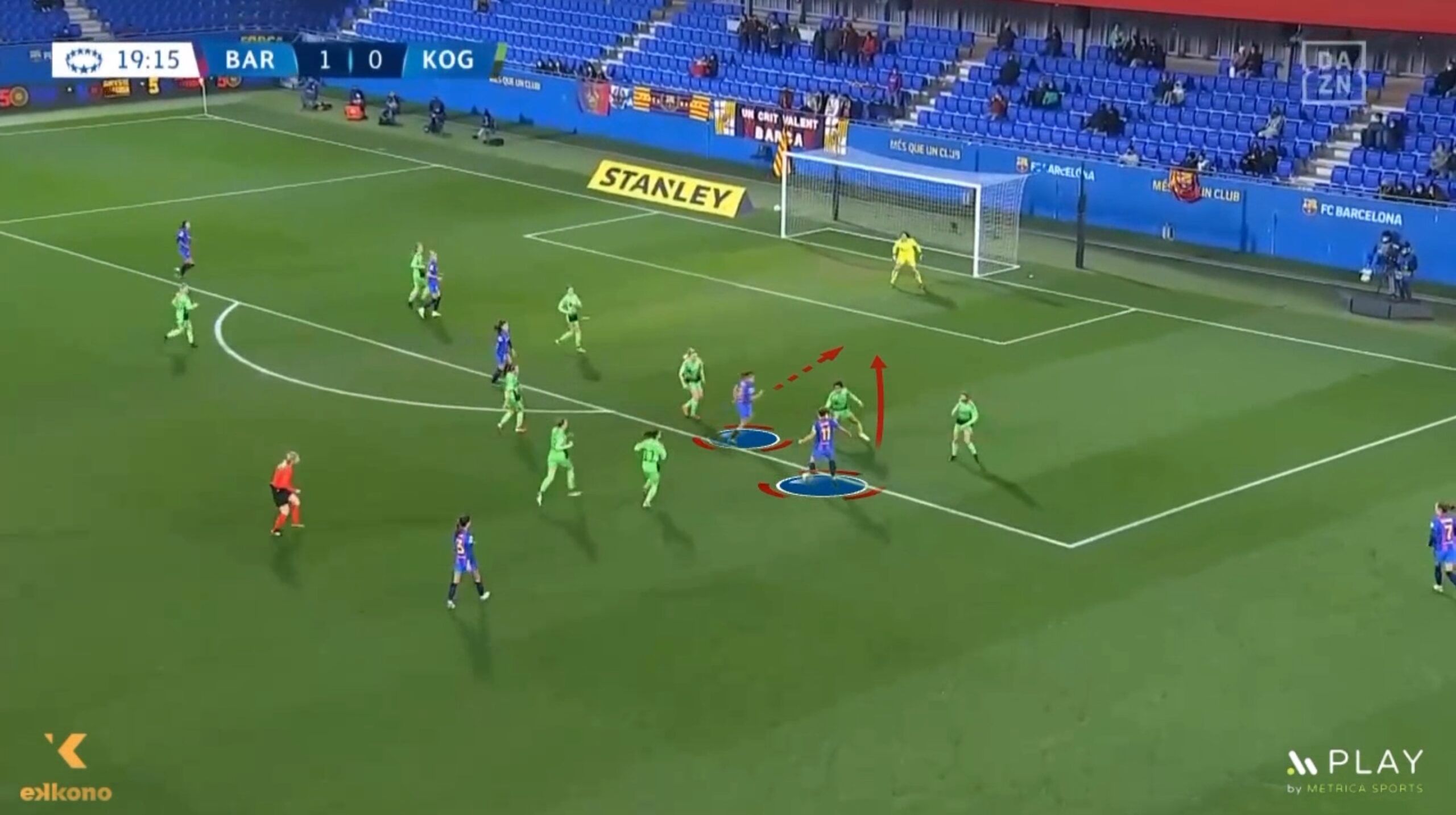 Alexia – 3b. Alexia percepcion y pase en ventaja Alexia Putellas (FC Barcelona) has the ability to see when the gaps between players are closing and pass the ball outside the gap to provide advantage to the teammates who make the runs