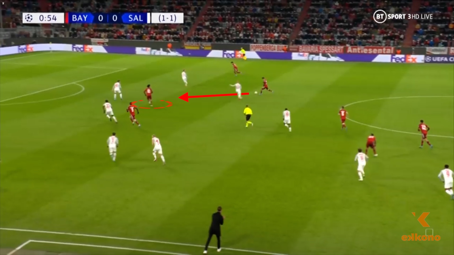 攻撃的なトランジションにおいて、ナーゲルスマンは選手に足元でのサポートを提供するとともに、スペースを攻撃することを求めます。