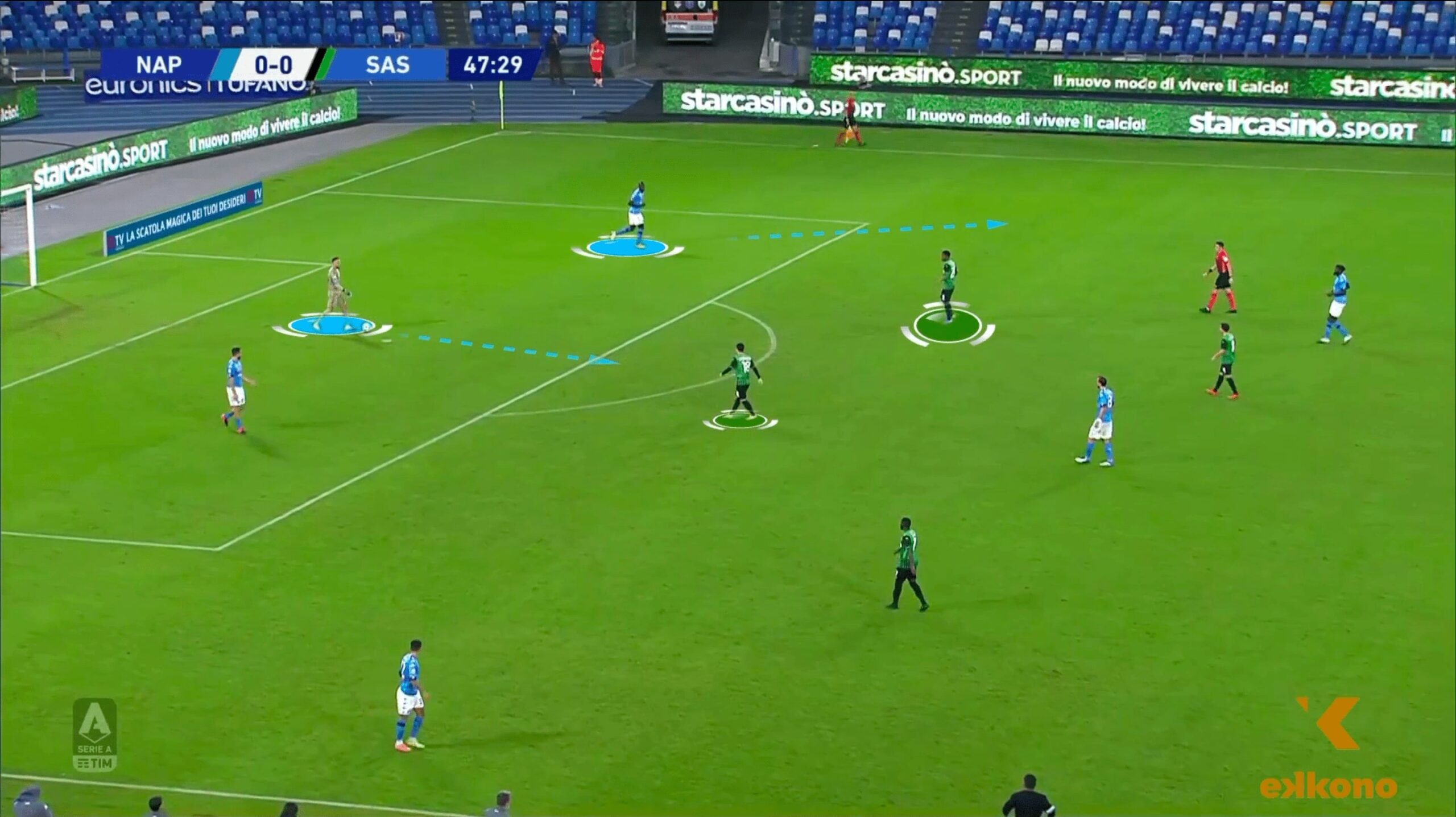 98a Ospina progresses with the ball and gain time. It gives Koulibaly a chance to relocate and find a better attacking position.