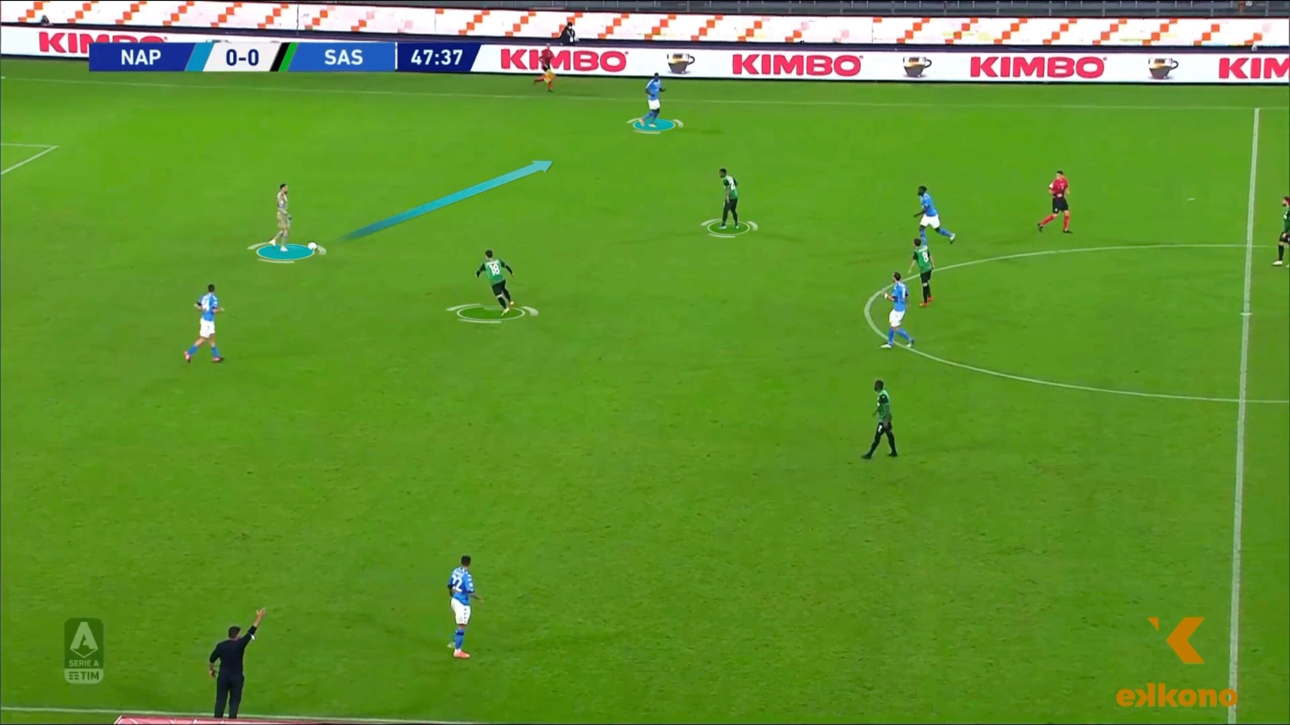 98b Ospina progresses with the ball and gain time. It gives Koulibaly a chance to relocate and find a better attacking position.