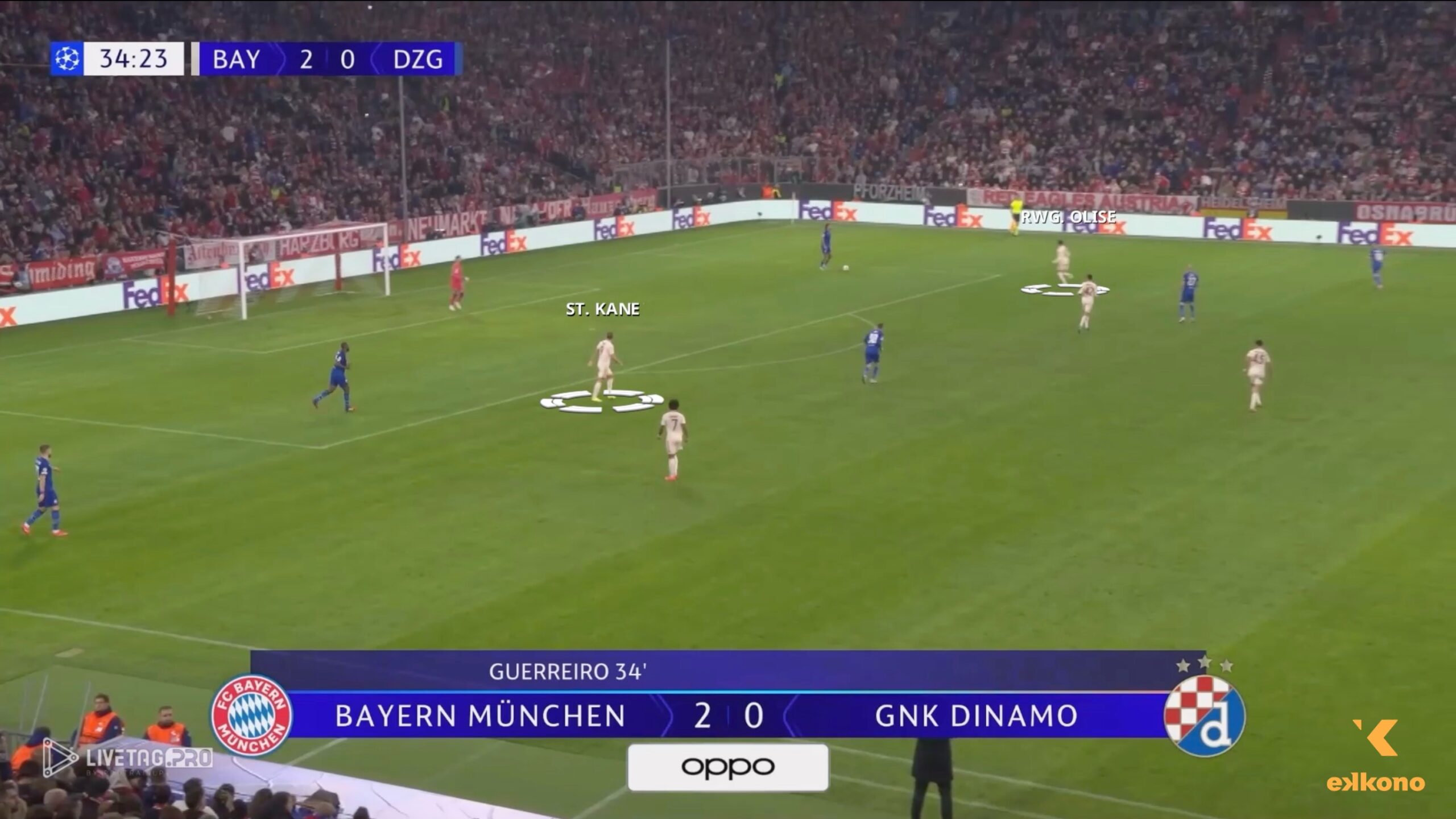 Slide1 Bayern Munich - Vincent Kompany. High pressing. In this action, Kane (ST) and Olise (RW) pin down the central defenders of Dinamo Zagreb.